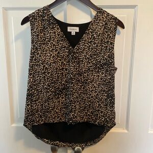 Evereve Black and Tan Leopard Print Blouse